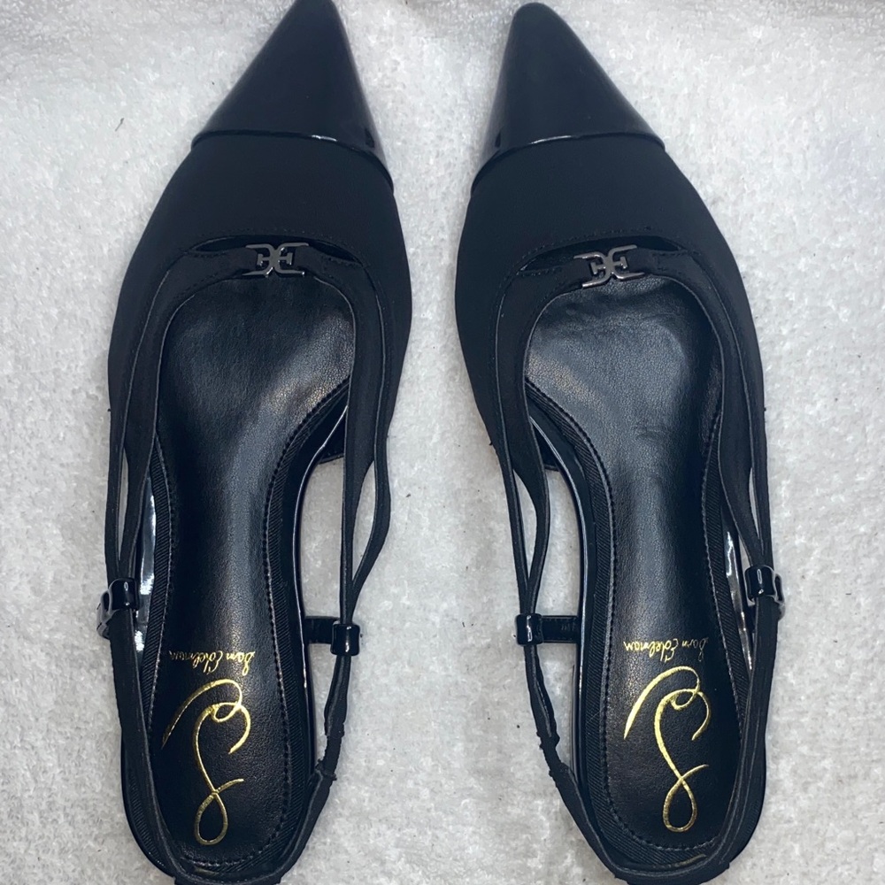 Sam Edelman Black Pointed Slingback Heels with Buckle Accent